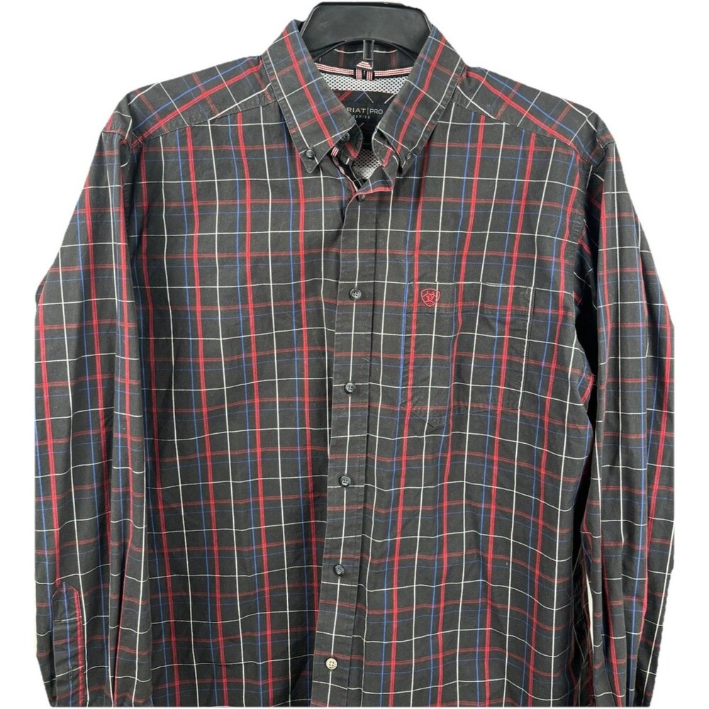 Ariat Pro Series Black Plaid Button Down Shirt Men’s Size Large